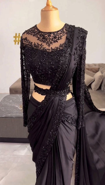 Looking some one for this same colour beautiful Designer Saree on Satin Silk Febric with Thred & Sequnce work Blouse on Soft net Febric with Thred with Sequnce work and Belt on also Satin silk
