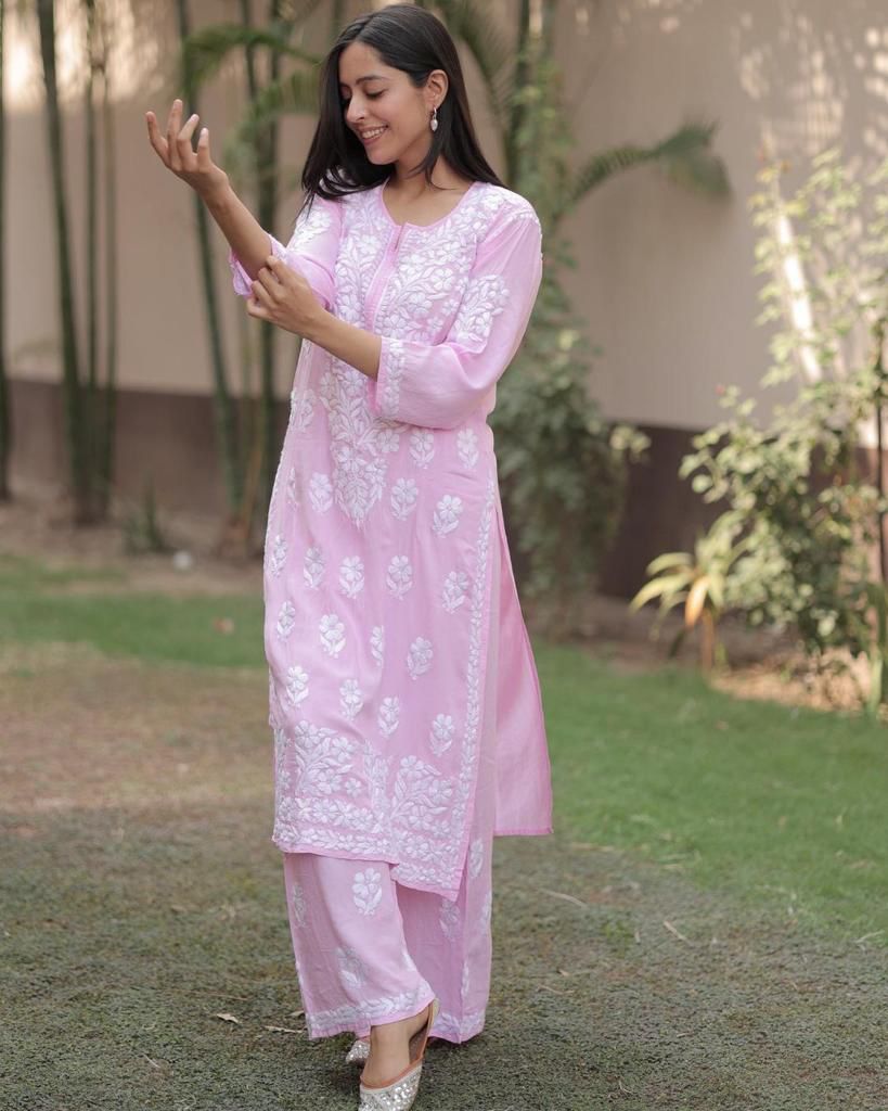 Rayon Cotton Chikankari Kurta With Palazzo