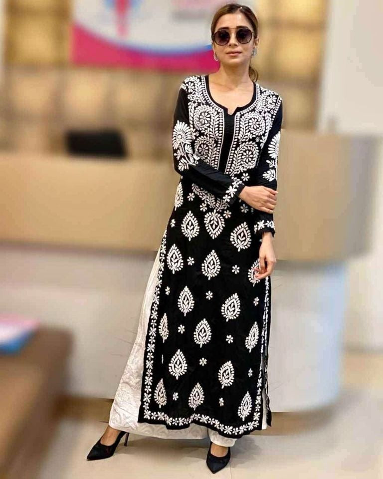 Rayon Cotton Chikankari Kurta Palazzo Set