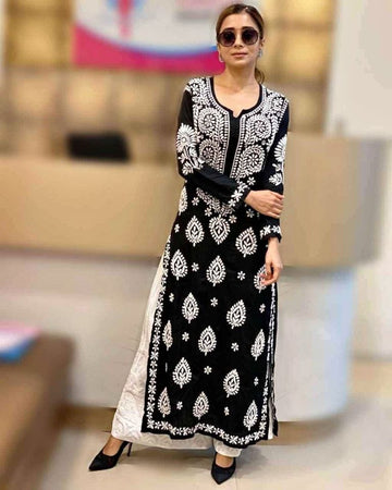 Rayon Cotton Chikankari Kurta Palazzo Set