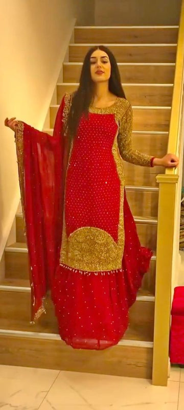 LUNCHING PARTY WEAR EID SPACIAL SHARARA SET EMBROIDERED SEQUENCE WORk