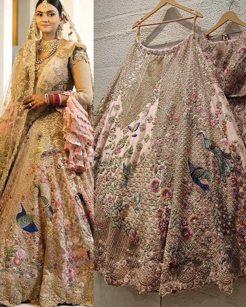 New Launching 4 Meter Flare Japan Satin Silk Embroidery Sequins work Lehenga blouse with Cancan & Canvas Patta