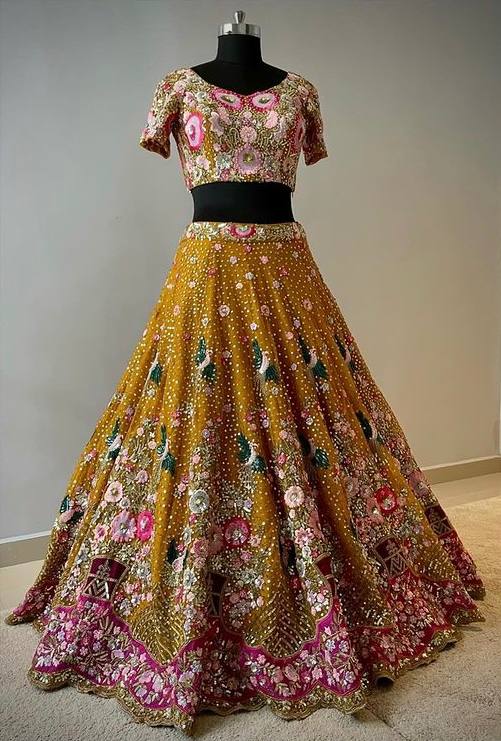 New Launching 4.5 Meter Flared Sequins Thread Work Lehenga, Exceptional Quality with Can-Can and Canvas Layers, A Perfect Fusion of Glamour and Comfort