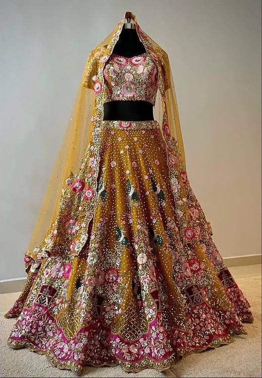 New Launching 4.5 Meter Flared Sequins Thread Work Lehenga, Exceptional Quality with Can-Can and Canvas Layers, A Perfect Fusion of Glamour and Comfort