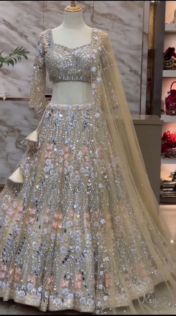 New Launching 4 meter flared  Real Mirror Sequins Work Lehenga, Exceptional Quality with Can-Can and Canvas Layers, A Perfect Fusion of Glamour and Comfort