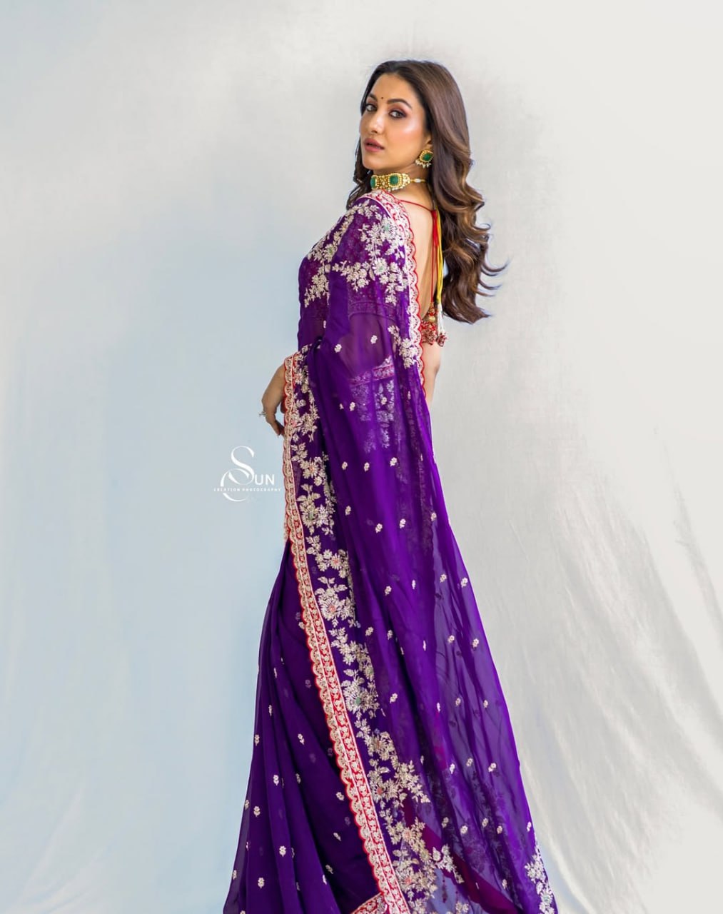 PARTY WEAR DESIGNER Georgette SAREE Embroidery Sequence WORK
