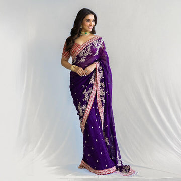 PARTY WEAR DESIGNER Georgette SAREE Embroidery Sequence WORK