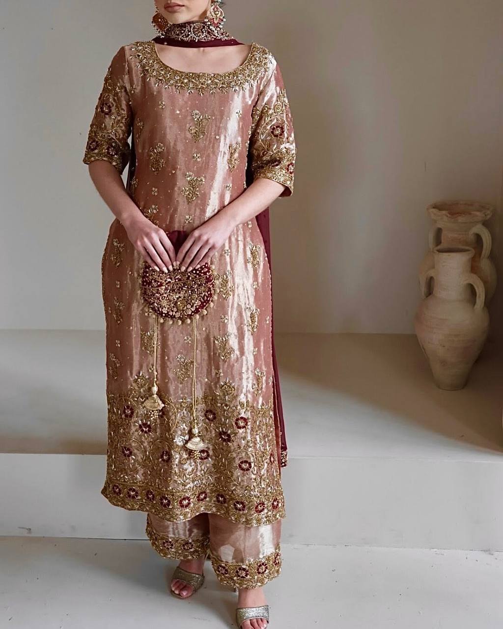 PRESERNTING NEW EID SPACIAL FANCY DESIGN HEAVY EMBROIDERY AND SEQUENCE WORK TOP - PLAZZO WITH  DUPATTA