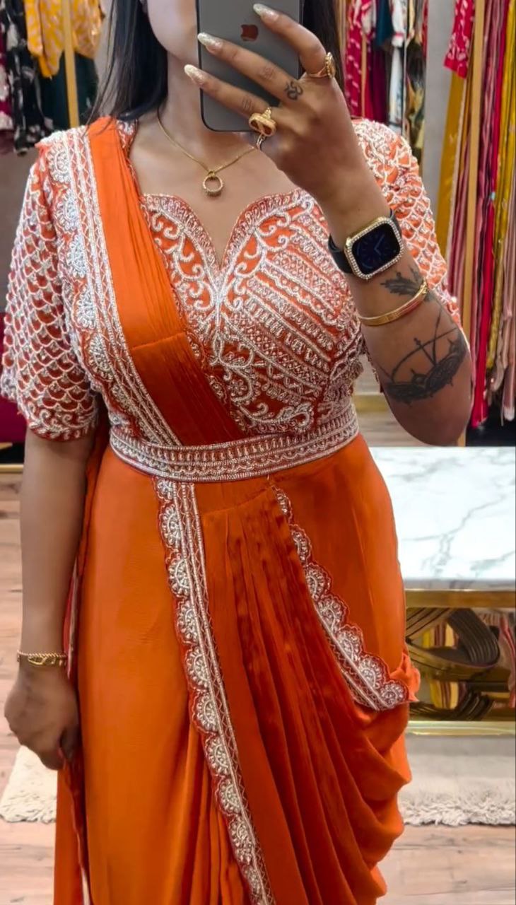 New Super Trending Embroidery cording work ready to wear saree with Embroidery Blouse