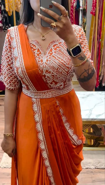 New Super Trending Embroidery cording work ready to wear saree with Embroidery Blouse