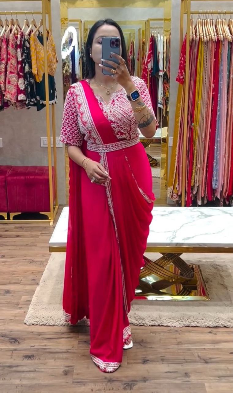New Super Trending Embroidery cording work ready to wear saree with Embroidery Blouse