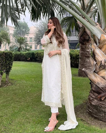 Presenting New Premium Collection With Embroidery And Sequence Worked Top-Bottom And Dupatta Set Fully Stitched Ready To Wear