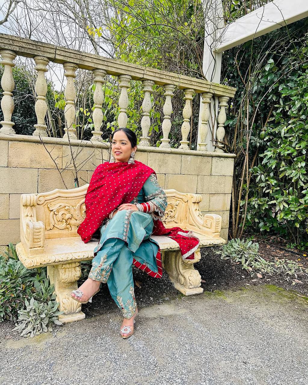 NEW DESIGNER WEAR HEAVY CHINE SEQUENCE WITH HEAVY HAND WORK PAKISTANI SUIT SET