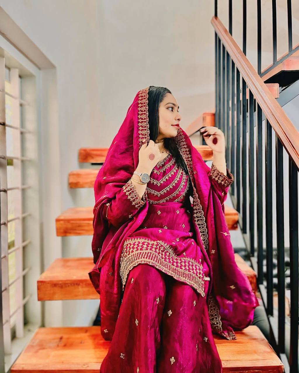 DESIGNER WEAR EXCLUSIVE FENDI SILK FABRIC SEQUENCE EMBROIDERED TOP AND PANT WITH DUPATTA