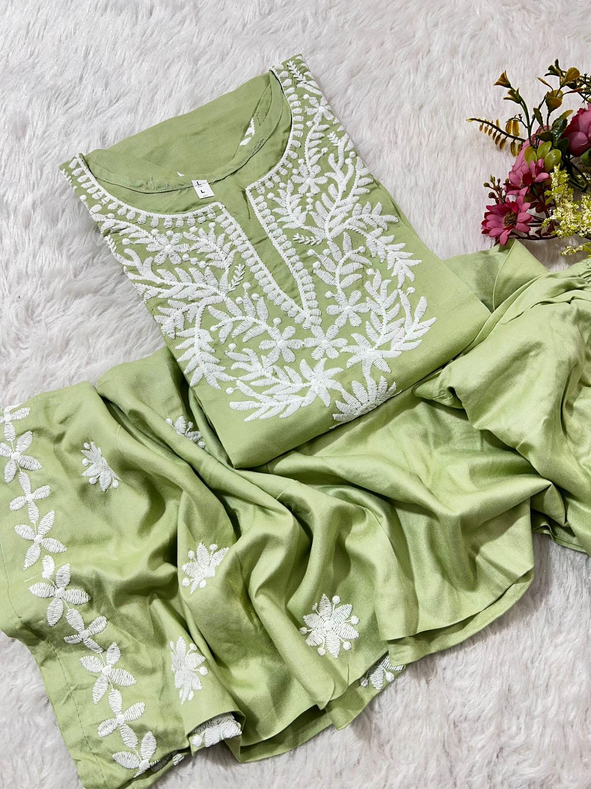 Rayon Cotton Chikankari LAKHNAWI Kurta With Palazzo