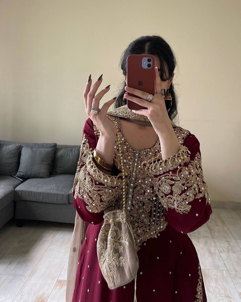 Looking for this same colour beautiful Designer Suit on Faux Georgette EMBROIDERY Work with Inner and Coding