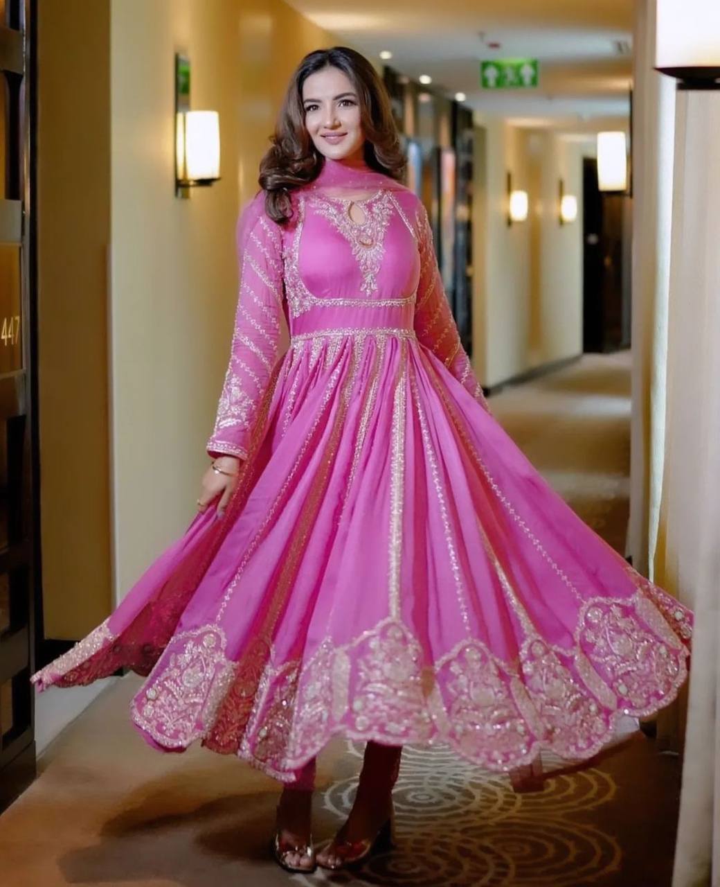 Launching New Designer Party Wear Look Full Heavy Embroidery Sequence Work Gown With Fully Stiched and Dupatta Ready to Wear Collection