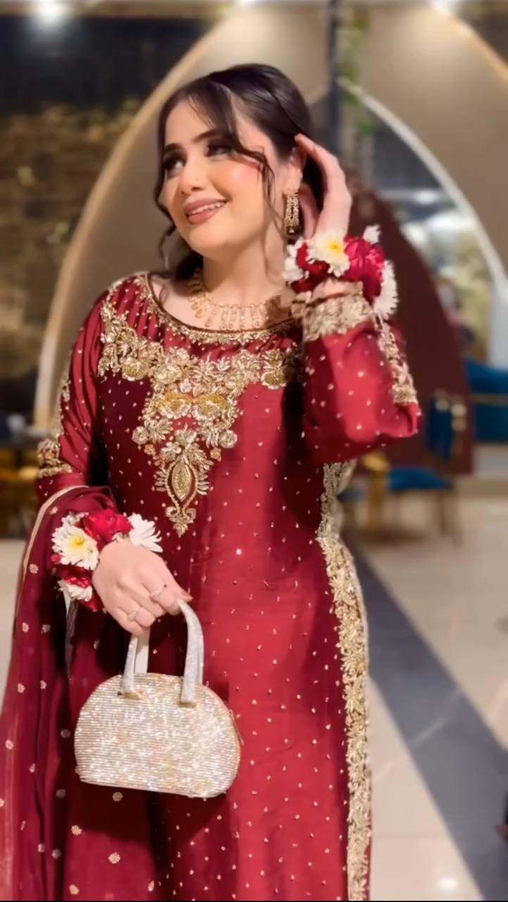 Heavy Satin Silk With Heavy Embroidery Sequence Work Dress set
