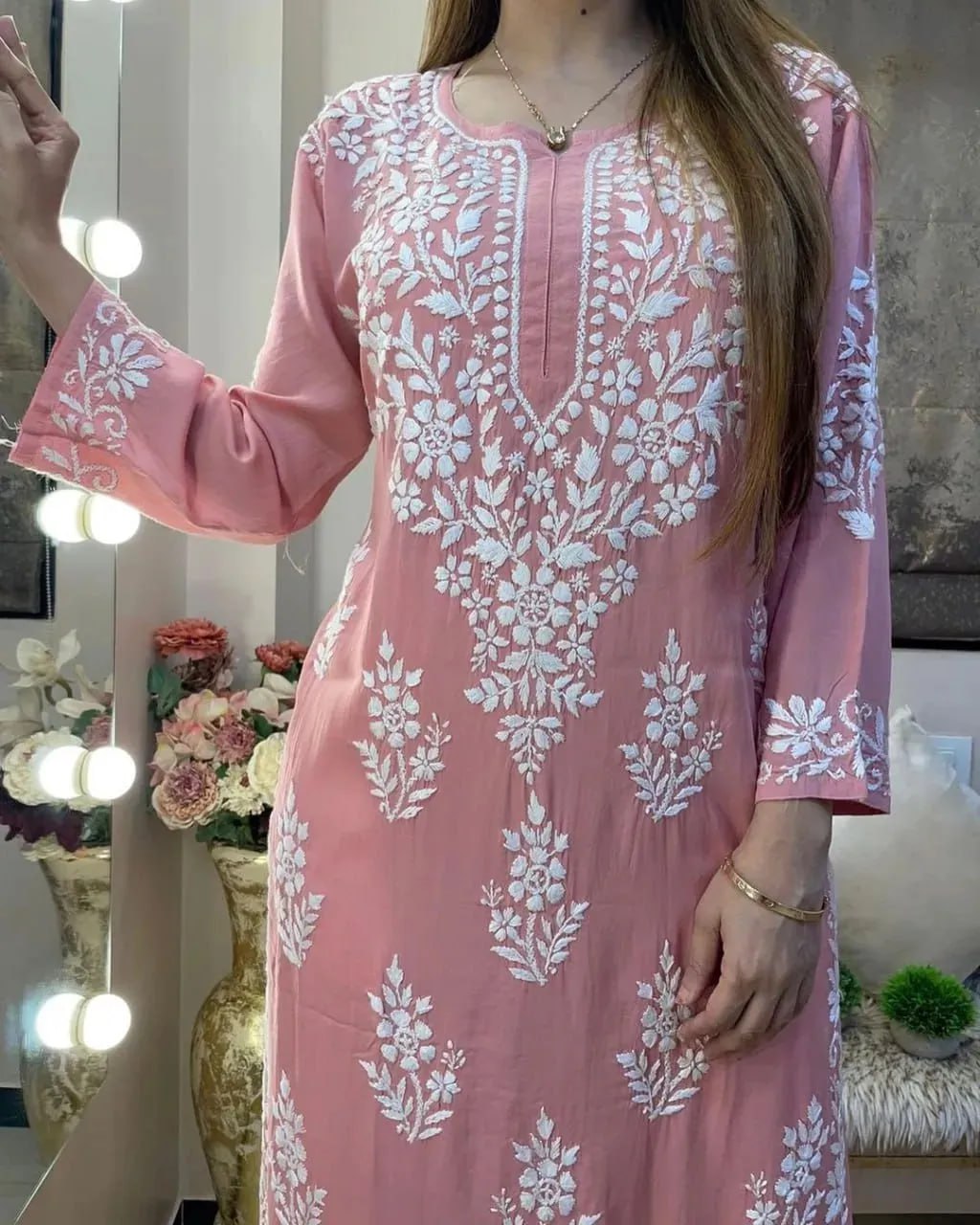 Rayon Cotton Chikankari Kurta With Palazzo